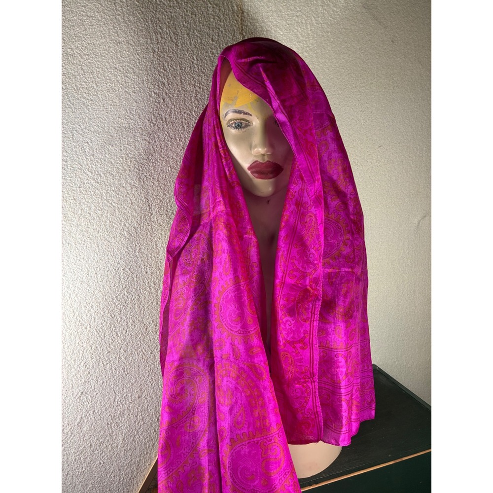 Unbranded Paisley Scarf Womens OS Pink Excellent Magenta Orange Wrap Shawl